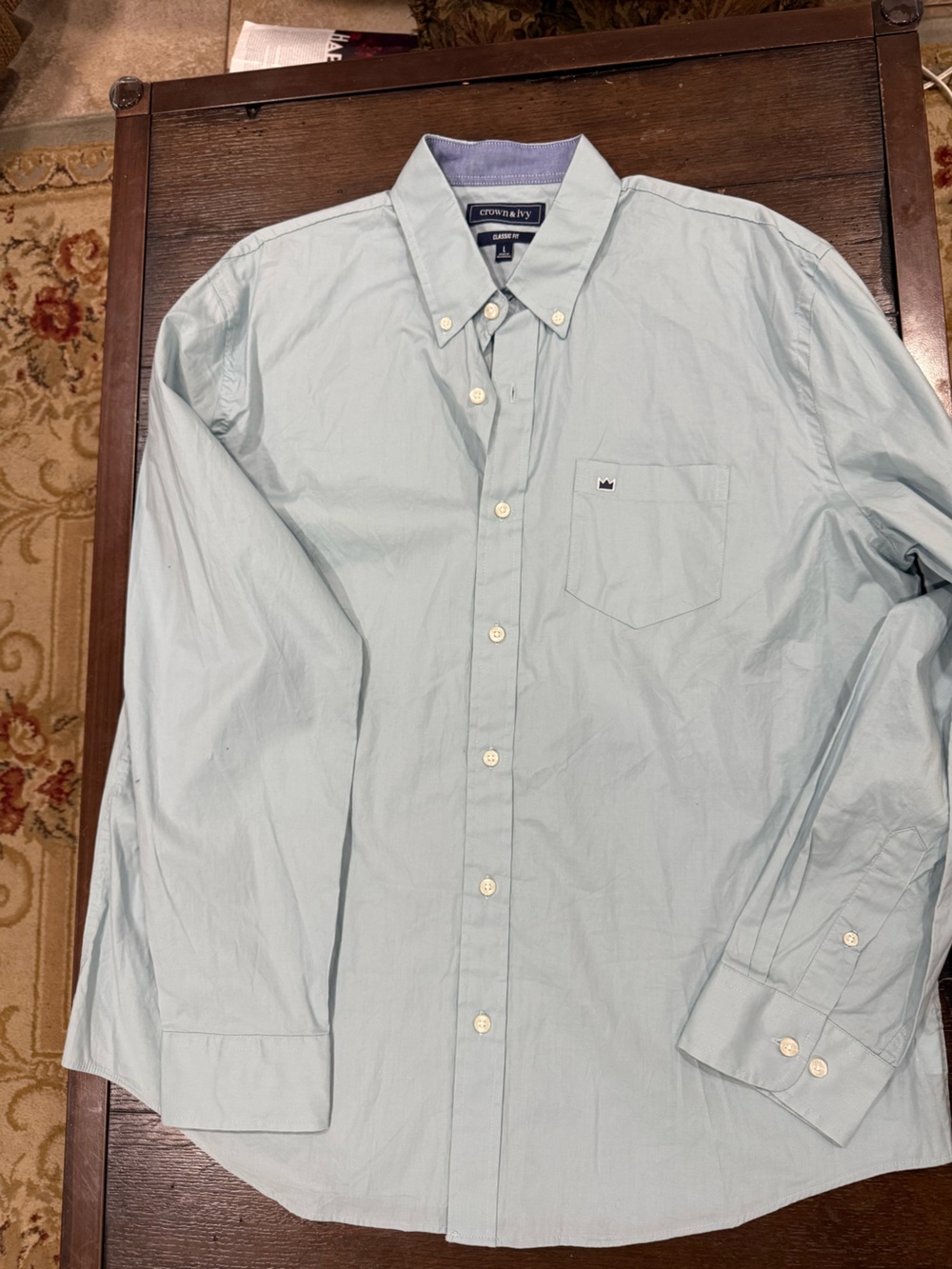 crown & ivy Pale Blue Button-Down Shirt with Chest Pocket